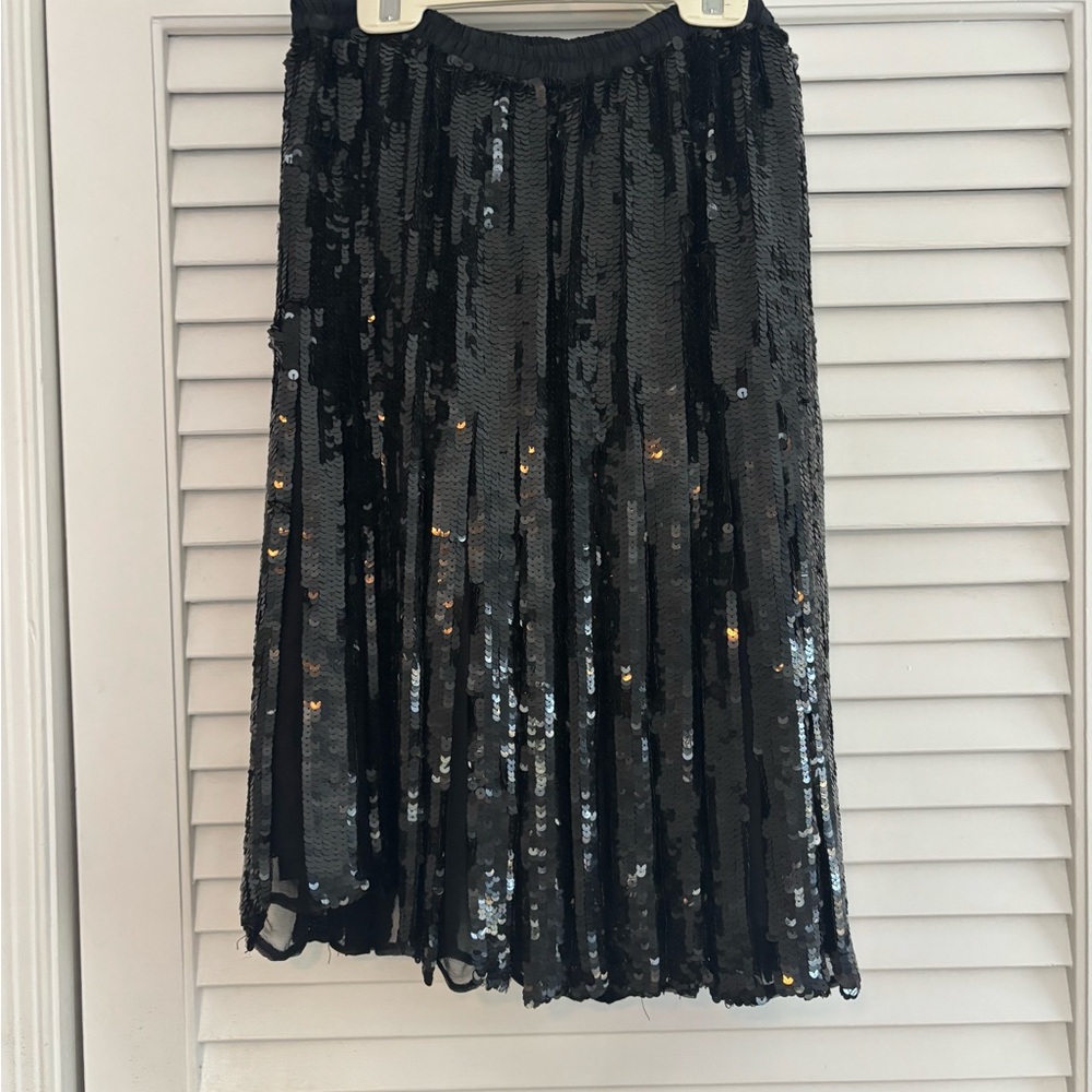 Elegant Black Sequin A-Line Skirt